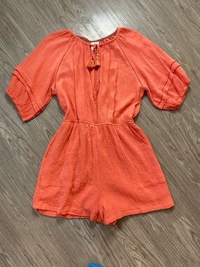 Knox Rose Coral Boho Romper XL Tassel Tie Flowy Summer Outfit